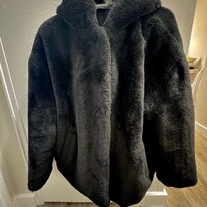 Zara Black Teddy Jacket Oversized Faux Fur